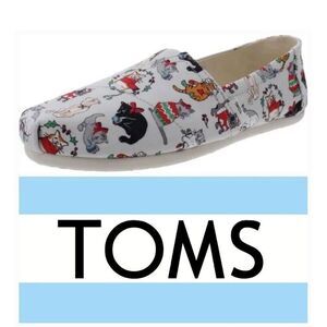 Toms  Christmas Holiday Cats Belmont Shoes Gray Flats ‎ Women's Size 7.5  New
